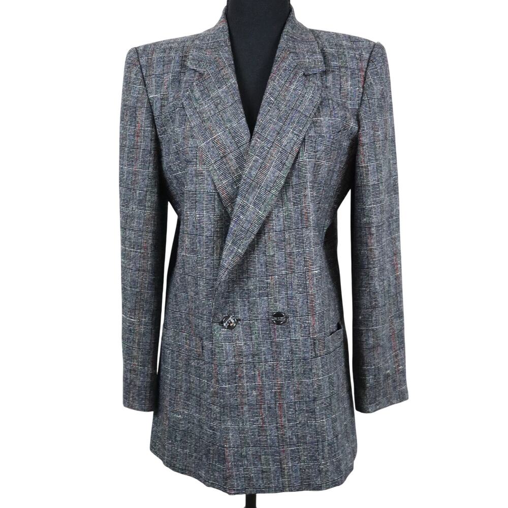 Vintage 80 90s Andre Barreau Gray Wool Blazer Jacket Womens Medium Mid Length